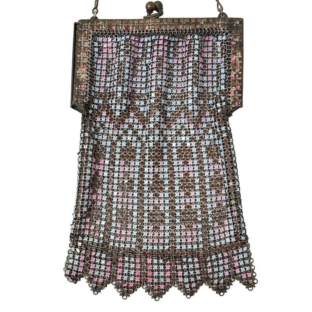 Whiting Davis Flapper‎ Purse Chain Mail Metal Mesh Pink Blue Handbag 1920s